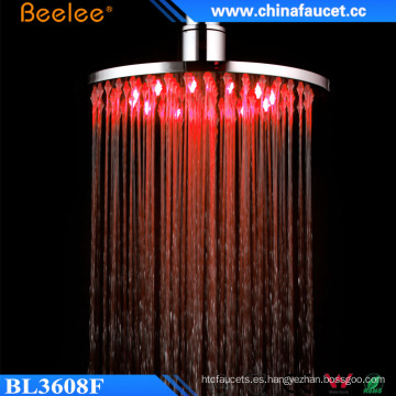 Beelee - Cabezal de ducha giratorio LED, cromo, baño, 8 pulgadas, redondo